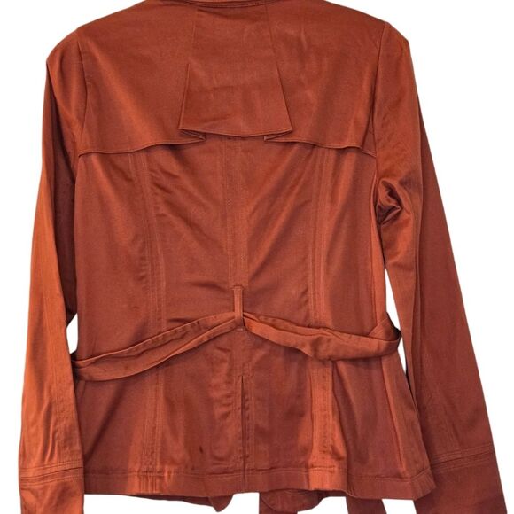 Elle Utility Blazer in Red Rust Color Cotton Blend Zip Closure w/Belt Size Small - Picture 2 of 13